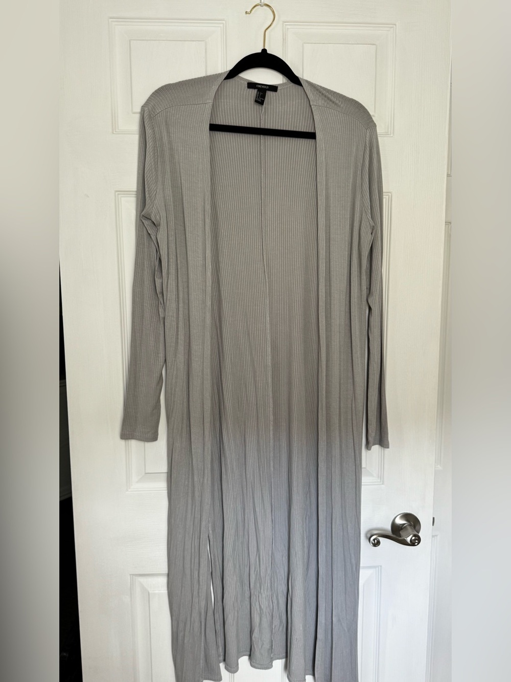 Forever 21 Long Ribbed Open-Front Duster - Light Gray